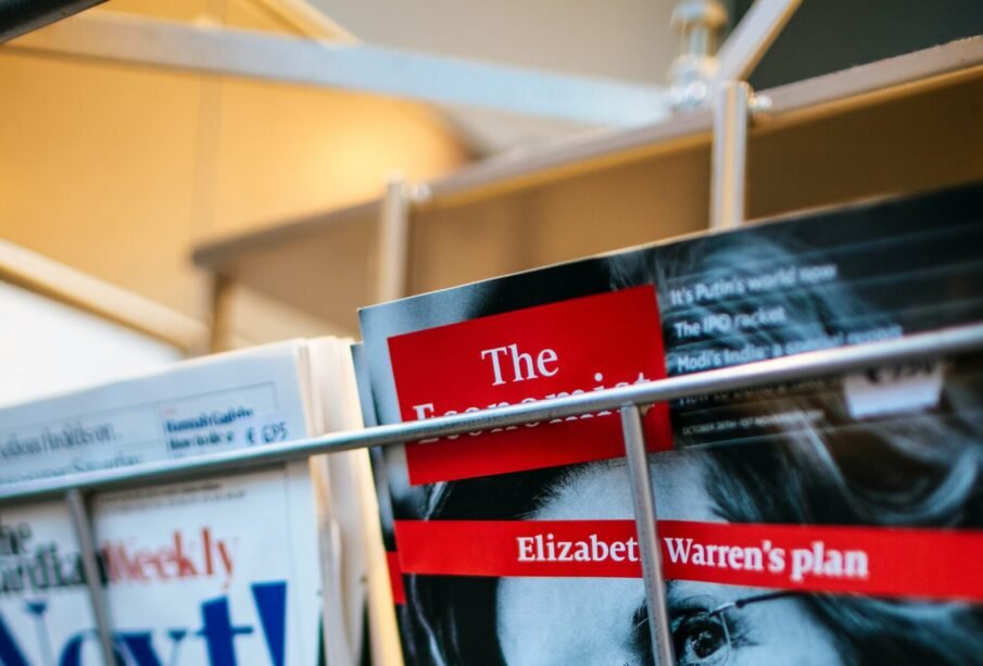 magazines displayed on a rack